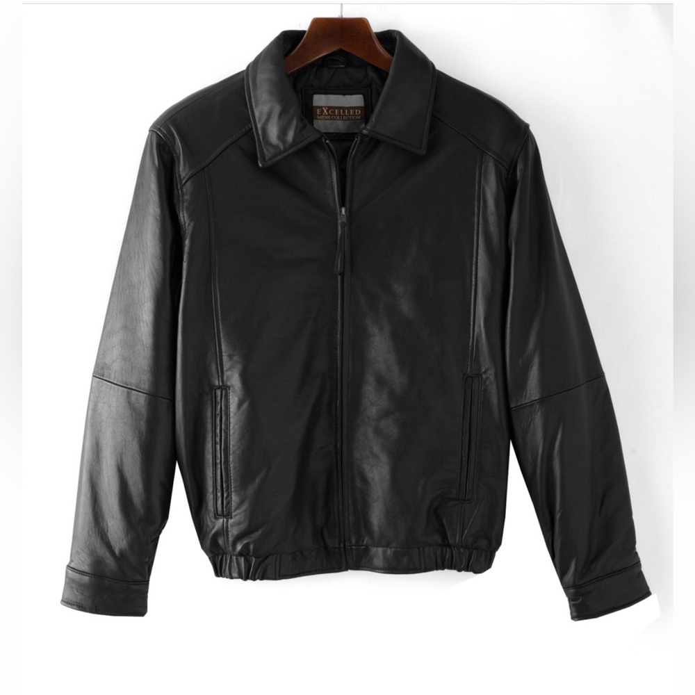 Excelled Black Leather Bomber Jacket